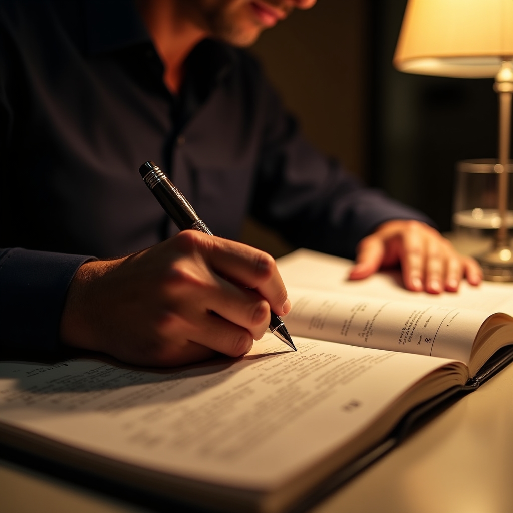 Persoană scriind exerciții de reflecție financiară